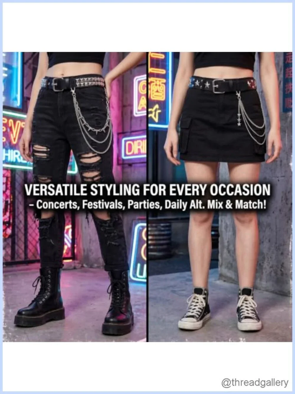6 PC Studded Belt & Chain Set Goth Emo Y2K PU Leather Accessories
